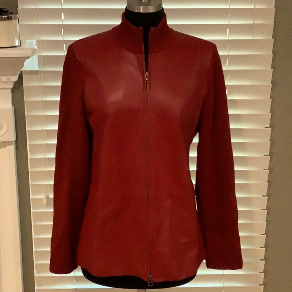 White and Warren Women’s Leather and Wool Sweater Jacket Size Med